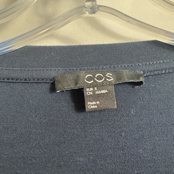 Cos Navy Mixed Media Silk 3/4 Sleeve Tunic Dress Minimalist Lagenlook Small - Picture 2 of 9